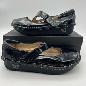 Algeria Sz 40 Black Mule Clog Adjustable Buckle Strap Butterfly Silver Accents